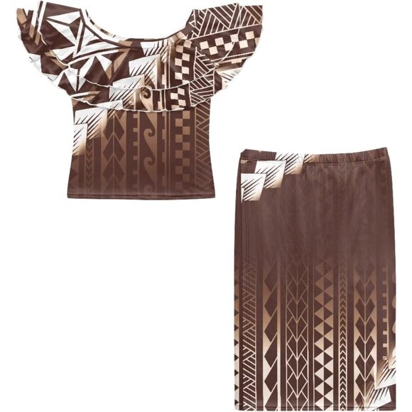 Polynesian Puletasi 2pc Dress Set Women's Ruffle Off Shoulder Maxi Casual - Picture 4 of 6